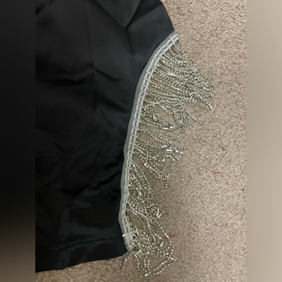 Black mini slip dress with crystal straps and tassel side design - Picture 4 of 11